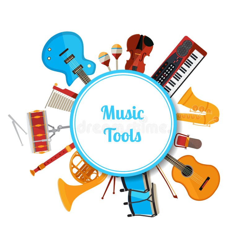 Vector Cartoon Musical Instruments Circle with Place for Text Stock