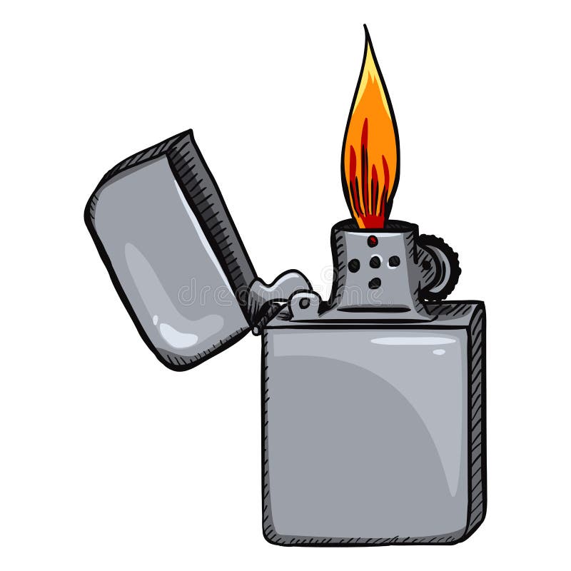 Vector Cartoon Retro Lighter with Flame Stock Vector Illustration of