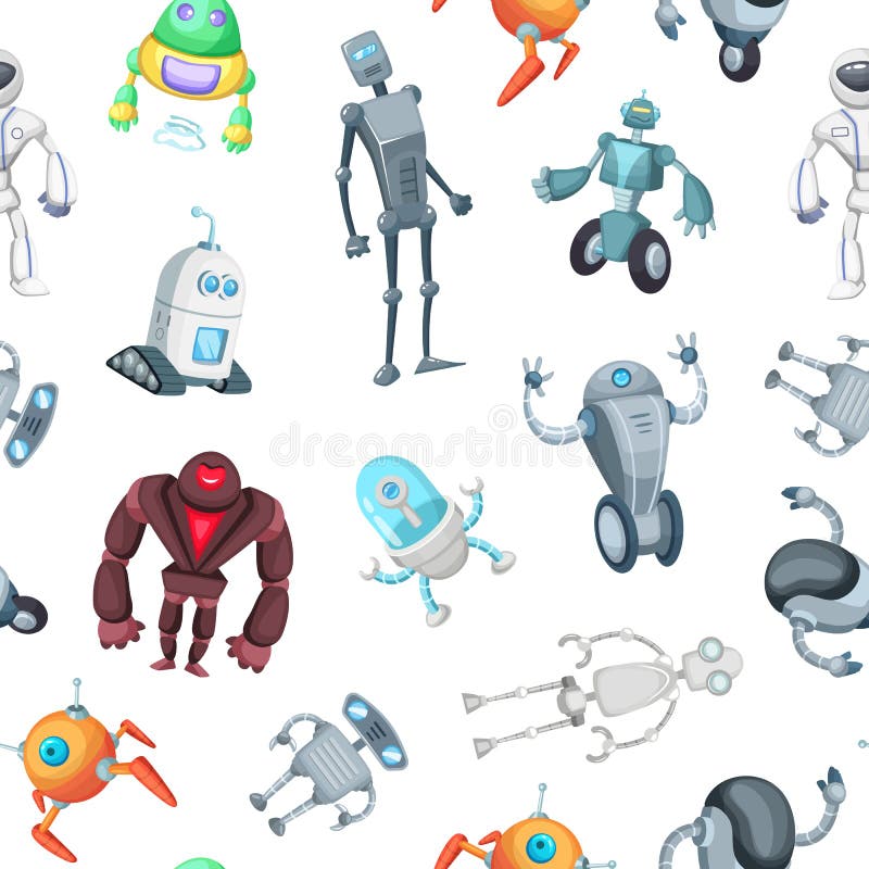 Vector cartoon robots pattern or background illustration stock illustration