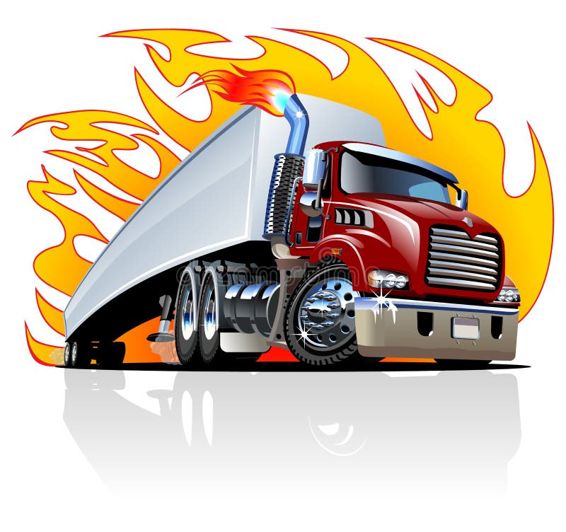 Vector Cartoon Semi Truck. One-click repaint stock illustration