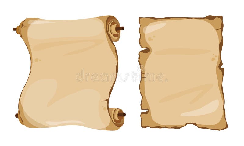 Vector cartoon set of ancient scroll and paper isolated on white background royalty free illustration