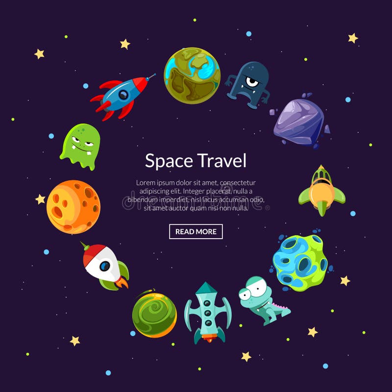 Vector cartoon space planets and ships vector illustration Vector cartoon space planets and ships vector illustration