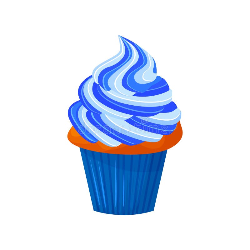 Vector Cartoon Style Illustration of Sweet Cupcake. Delicious Sweet Dessert  Decorated with Blue Creme Stock Vector - Illustration of drawing, bakery:  129472987
