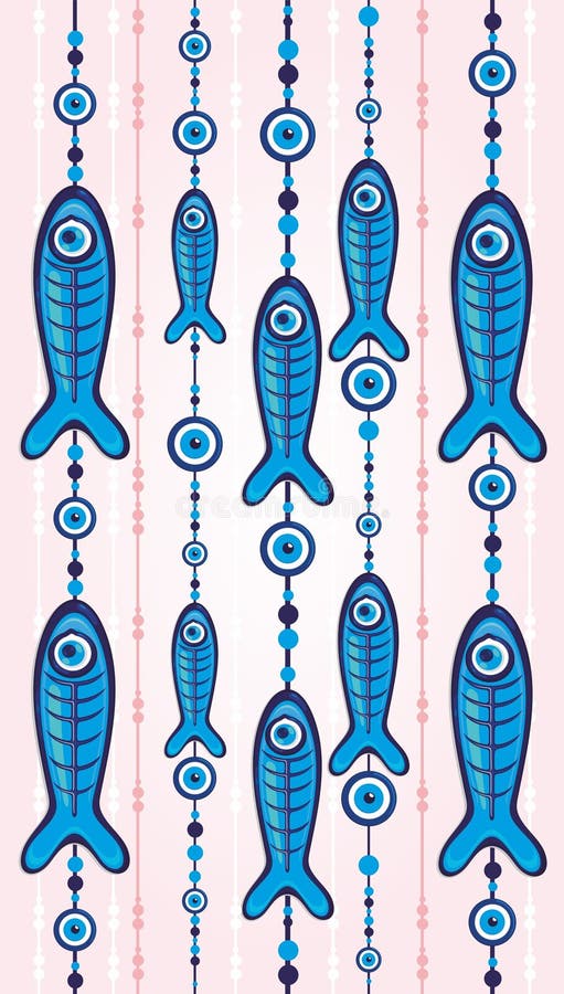 Pattern background with variety of turkish blue eye.Fish amulet. Vector illustration