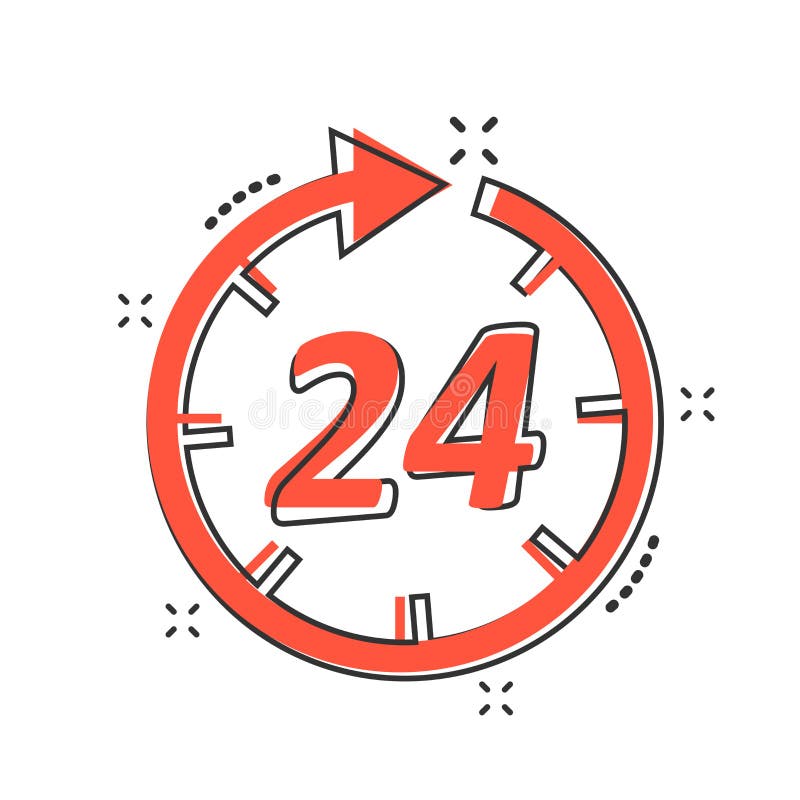 Vector cartoon time icon in comic style. 24 hours sign illustration pictogram. Clock timer business splash effect concept. stock illustration Vector cartoon time icon in comic style. 24 hours sign illustration pictogram. Clock timer business splash effect concept. stock illustration