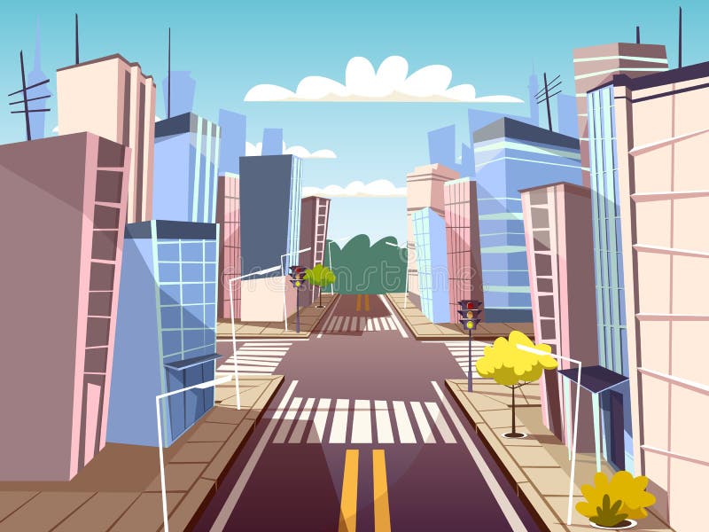 Vector cartoon urban crossroad concept