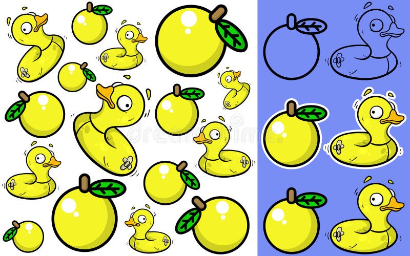 Vector cartoon yellow duck and orange pattern royalty free illustration