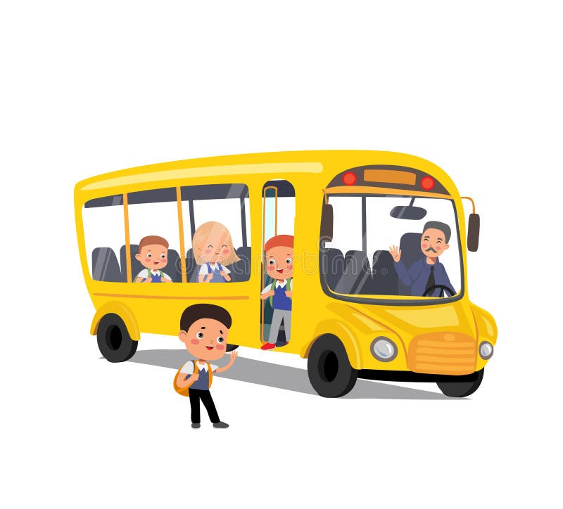 Vector Cartoon Yellow School Bus with Pupil Stock Vector - Illustration ...