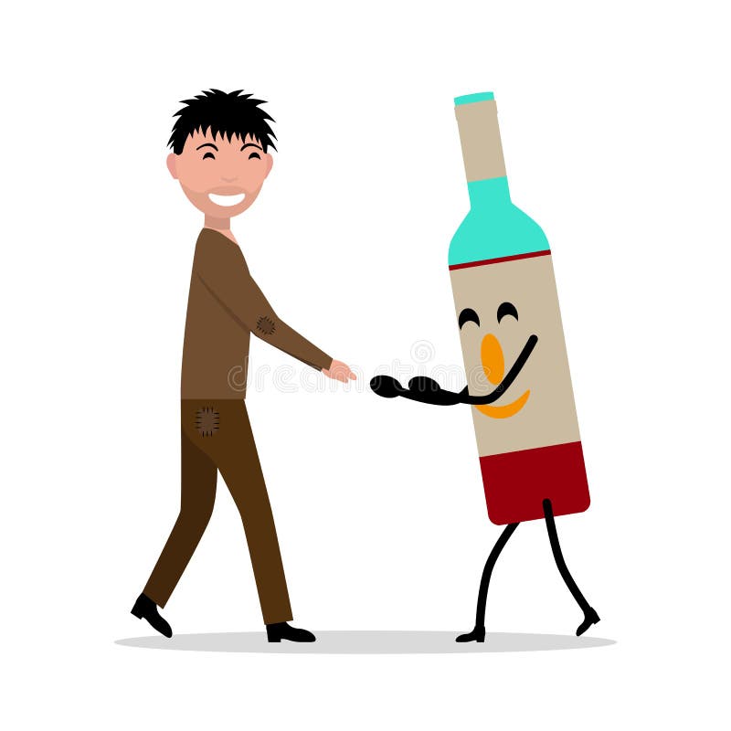 Vector cartoon young adult man with bottle alcohol royalty free illustratio...