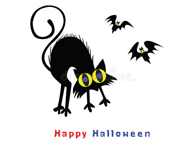 Vector Cat and Bats Illustrations Cartoon Style. Stock Vector