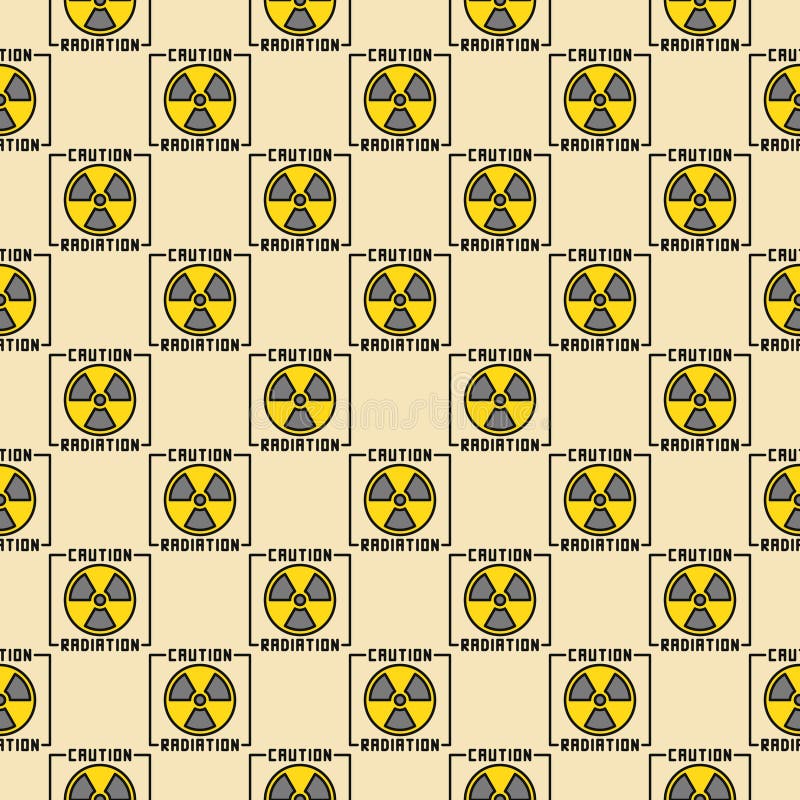 Vector Caution Radiation - Warning sign colored seamless pattern stock illustration