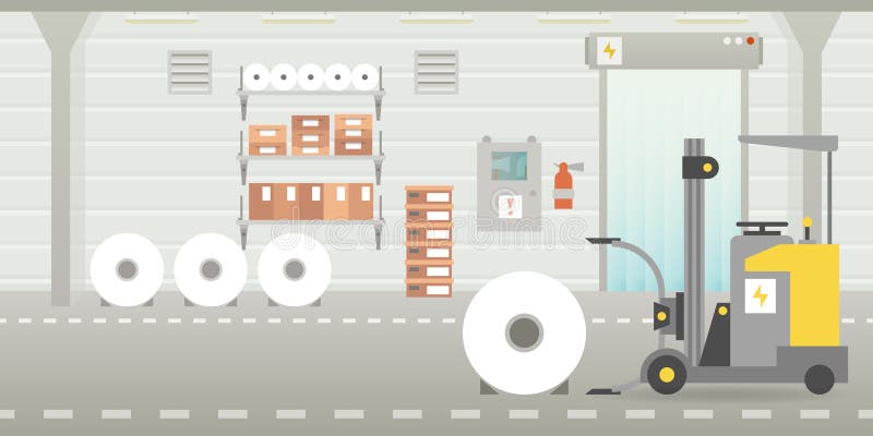 Vector a cena vazia interior do hangar do armazém no estilo liso ilustração royalty free Vector a cena vazia interior do hangar do armazém no estilo liso ilustração royalty free