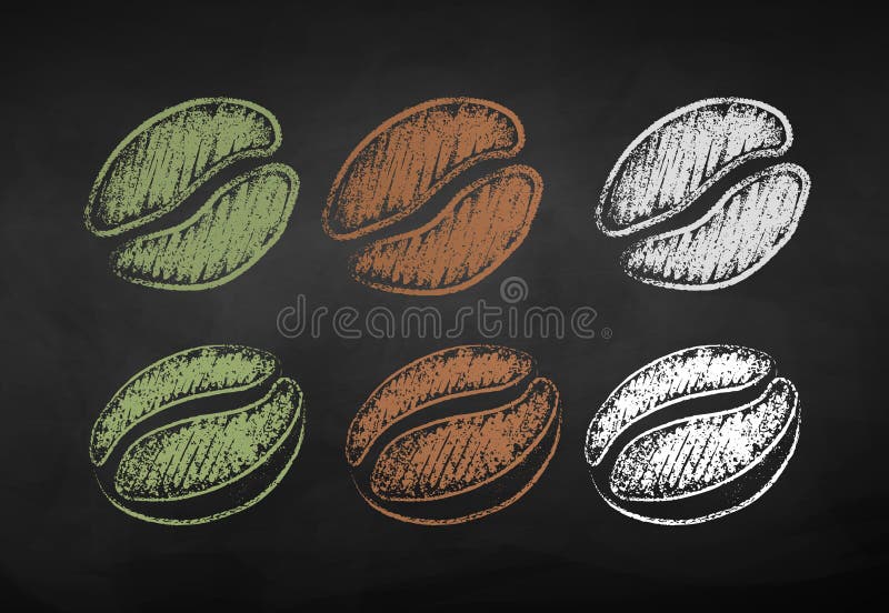 Vector Chalk Drawn Set of One Coffee Beans Stock Vector Illustration