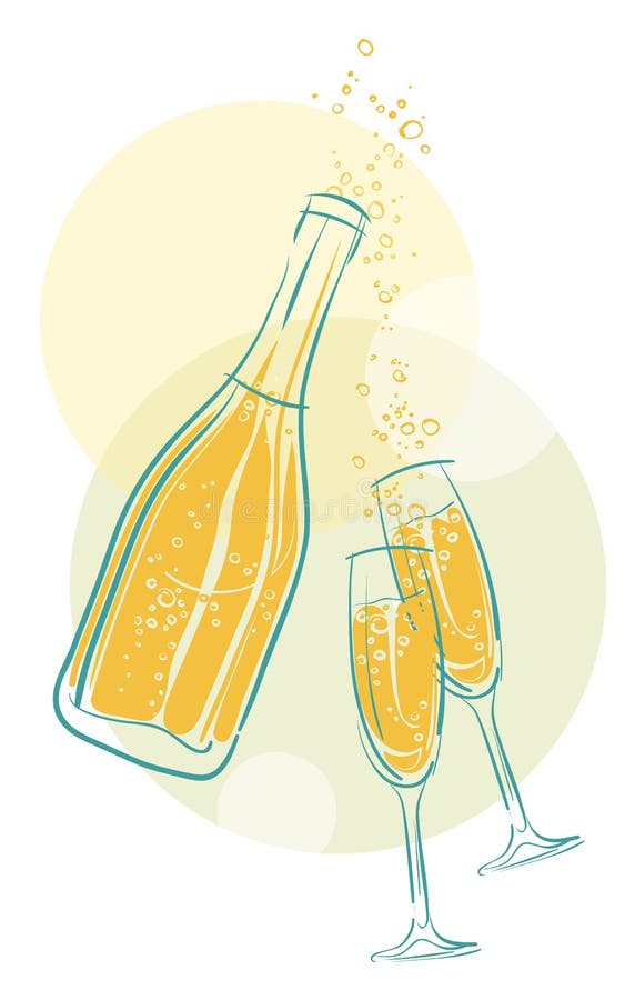 Champagne bottle and glass stock vector. Illustration of paint - 47007047