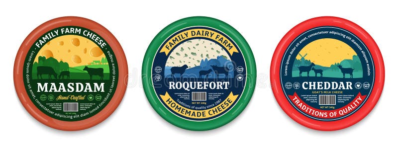 Vector cheese round labels and cheese packaging design elements. Vector cheese round labels and packaging design elements. Different types of cheese detailed royalty free illustration Vector cheese round labels and cheese packaging design elements. Vector cheese round labels and packaging design elements. Different types of cheese detailed royalty free illustration