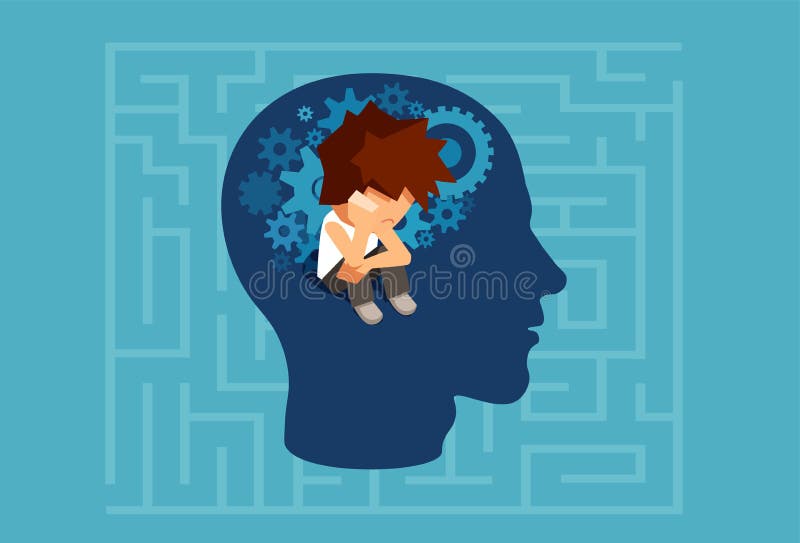A child subconscious mind of an adult man concept stock illustration A child subconscious mind of an adult man concept stock illustration