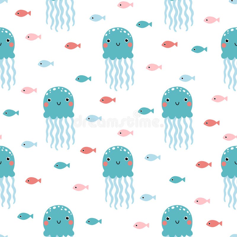 Vector childish seamless pattern with cute jellyfish on white background royalty free illustration Vector childish seamless pattern with cute jellyfish on white background royalty free illustration