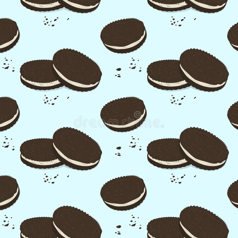 Vector chocolate sandwich cookies pattern. Cute food texture. Delicious cake breakfast print. Chip double chocolate