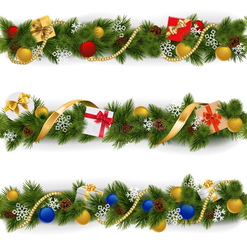 Christmas Border Fir Twigs and Christmas Balls on White Stock Vector ...