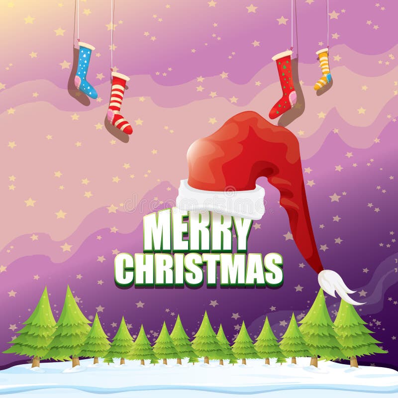 Download Vector Christmas Greeting Card With Red Santa Hat ...