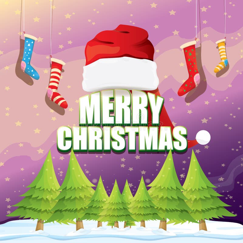 Download Vector Christmas Greeting Card With Red Santa Hat ...
