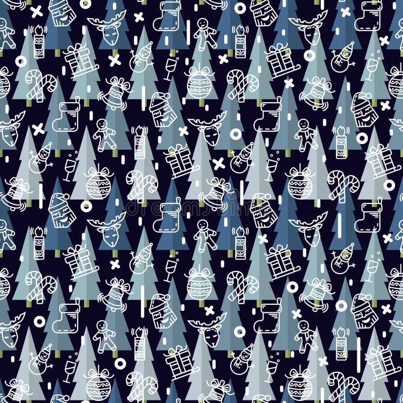 Vector Christmas or New Year pattern with snowman, reindeer,gift,candle, cookies stock illustration Vector Christmas or New Year pattern with snowman, reindeer,gift,candle, cookies stock illustration