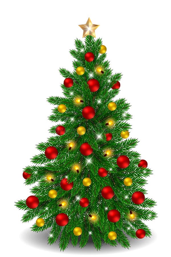 Christmas Tree Decorated by Balls on White Stock Vector - Illustration ...