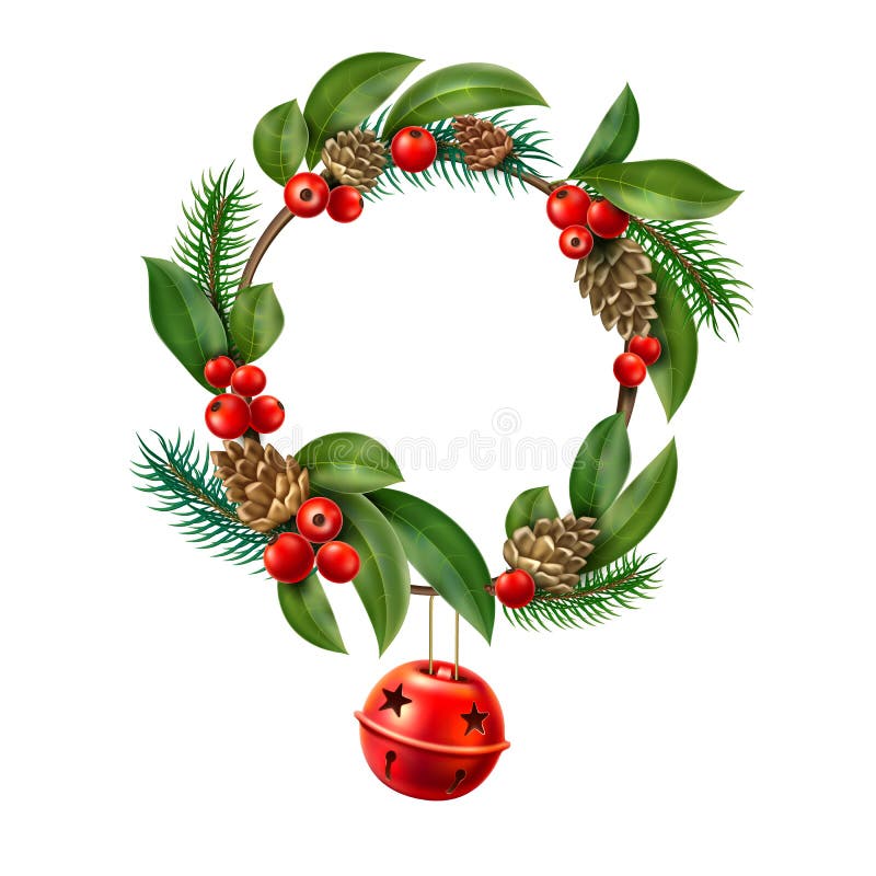 Traditional Winter And Christmas Natural Wreath With Holly Spruce A Large  Wreath With Red Berries Vector Eps10 Stock Illustration - Download Image  Now - iStock