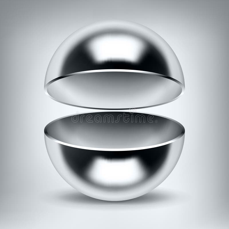 Vector chrome hollow sphere, open glossy metal ball, abstract object for you project design