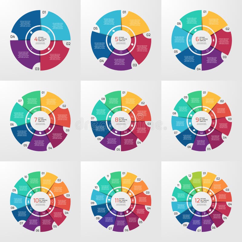 Vector circle infographic templates 4-12 options vector illustration