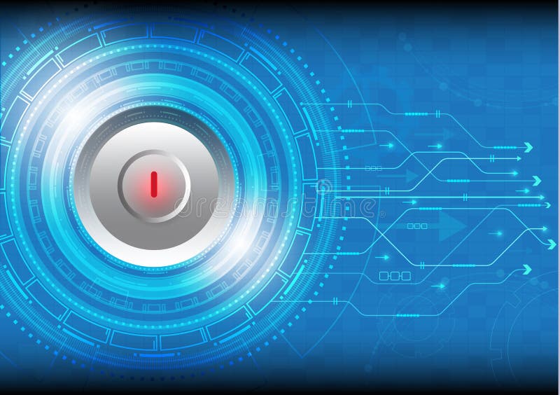 Vector circle tech with various technological and red stop button. stock illustration Vector circle tech with various technological and red stop button. stock illustration