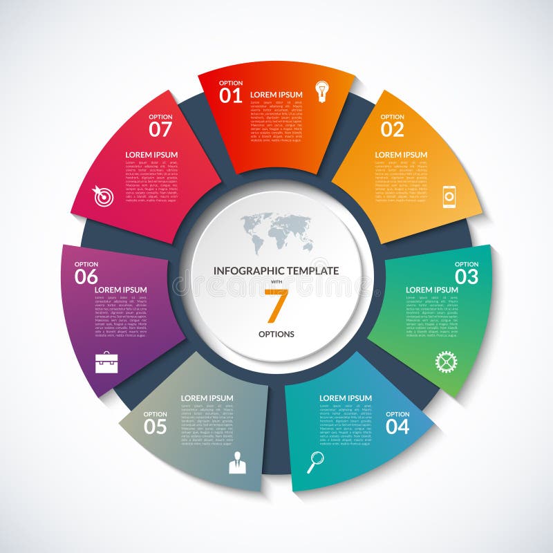 Vector circle template for infographics with 7 options, steps, parts