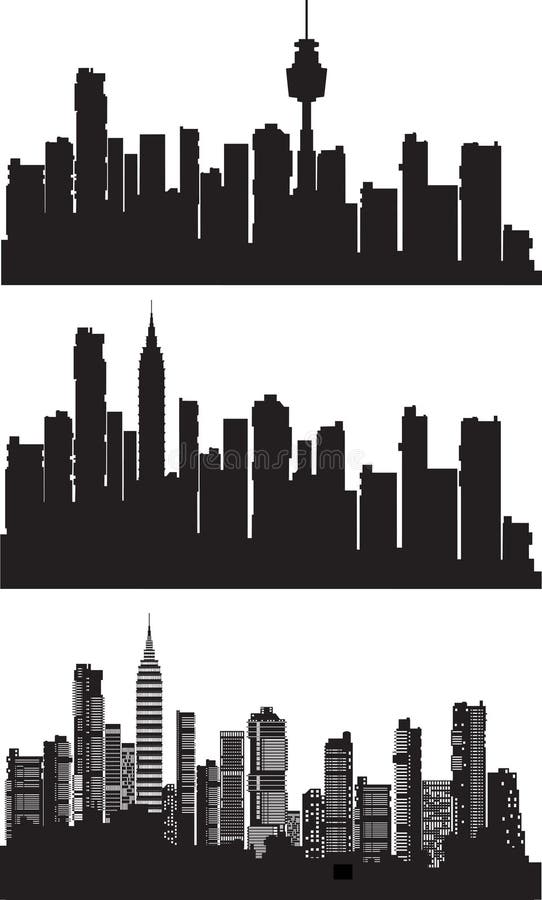 Vector a silhouette of a city three variants. Vector a silhouette of a city three variants