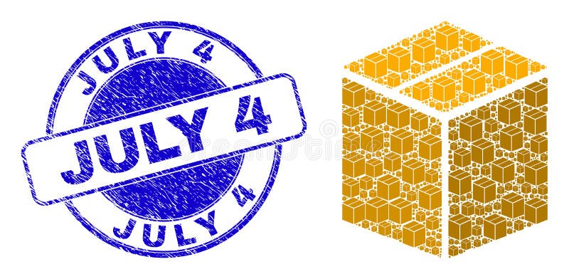 Textured July 4 Badge and Closed Carton Box Recursive Mosaic of Self Icons vector illustration