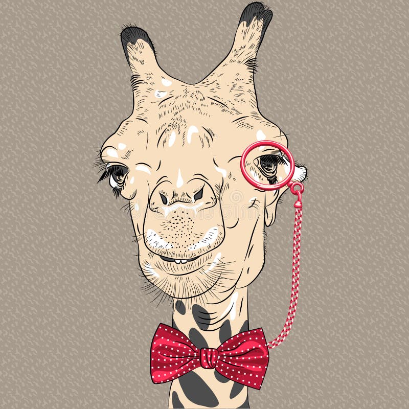 Vector closeup portrait of funny giraffe hipster vector illustration