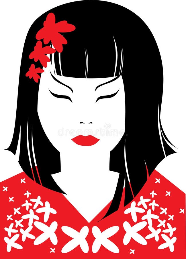 Vector closeup portrait of japanese woman stock illustration