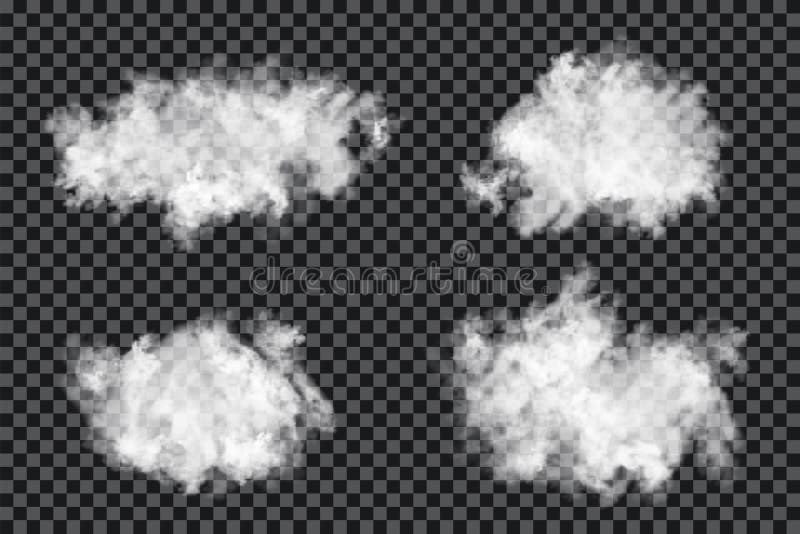 Vector clouds on transparent background. Realistic fluffy clouds with smoky texture vector illustration Vector clouds on transparent background. Realistic fluffy clouds with smoky texture vector illustration