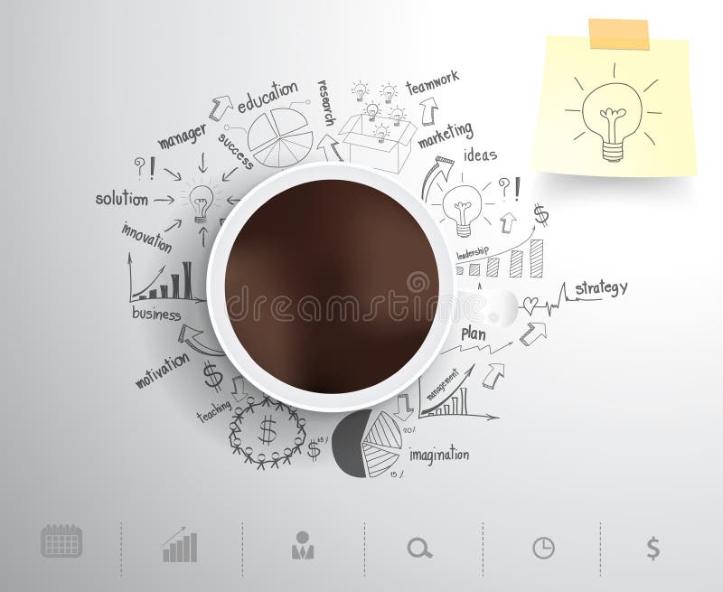 Vector coffee cup on drawing business strategy pla royalty free illustration
