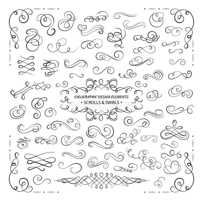 VECTOR a coleção de elementos do projeto, de redemoinhos caligráficos e de rolos para a decoração do certificado, cartões ilustração do vetor VECTOR a coleção de elementos do projeto, de redemoinhos caligráficos e de rolos para a decoração do certificado, cartões ilustração do vetor