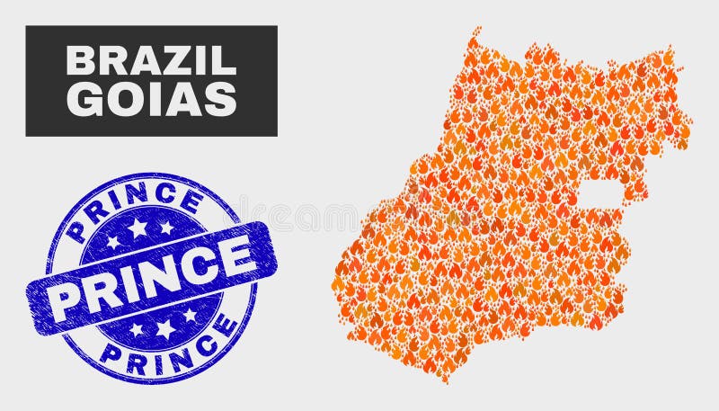 Fire Mosaic Goias State Map and Scratched Prince Seal stock illustration