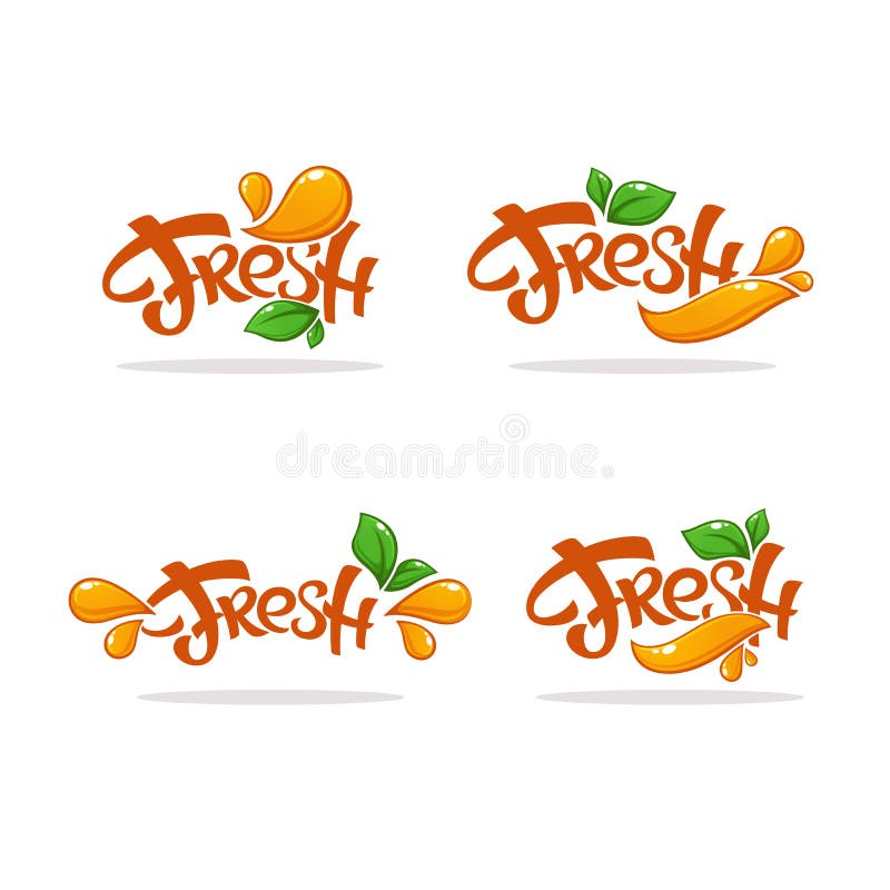 Vector collection of bright and shine logo, stickers, emblems and banners for orange fresh juice stock illustration