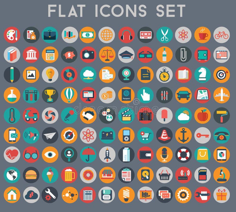 Vector collection of colorful flat business and finance icons. vector illustration