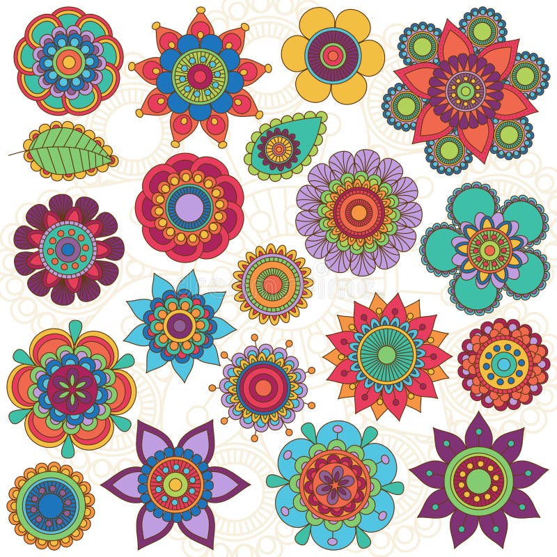 Vector Collection of Doodle Style Flowers vector illustration