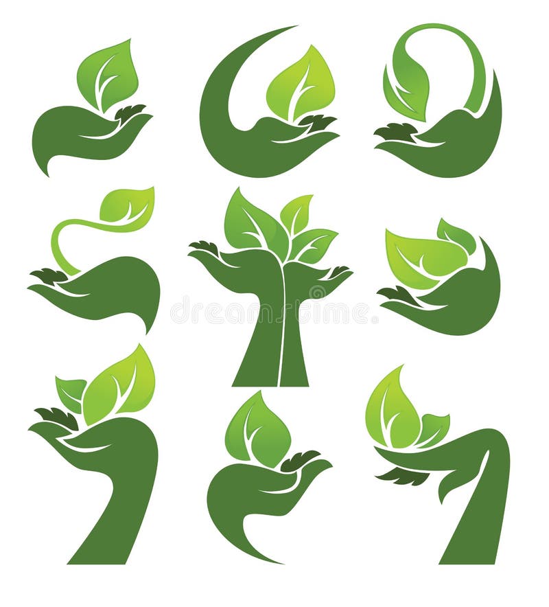 Vector collection of ecological symbols and signs,human s hands