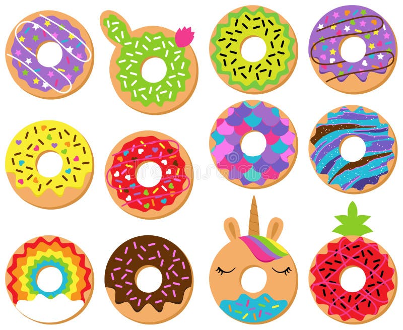 Cute Donuts and Coffee Smiling with Love Flat Cartoon Characters Stock ...