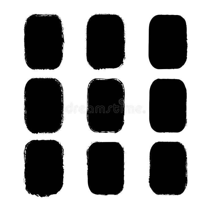 Set Of Vector Black Round Grunge Stickers With Uneven Rough Edges
