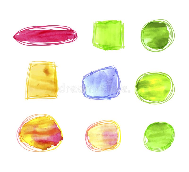 Vector Collection of Paint Strokes, Doodle Scribble Lines, Blank Watercolor Spots. stock illustration