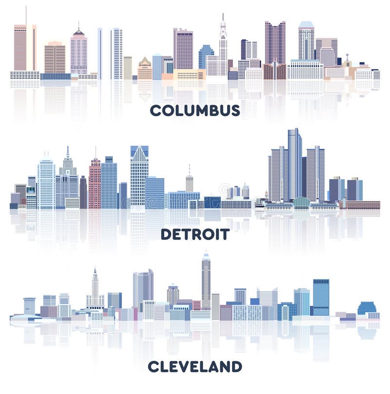 Vector Set Of United States Abstract City Skylines Silhouettes Stock