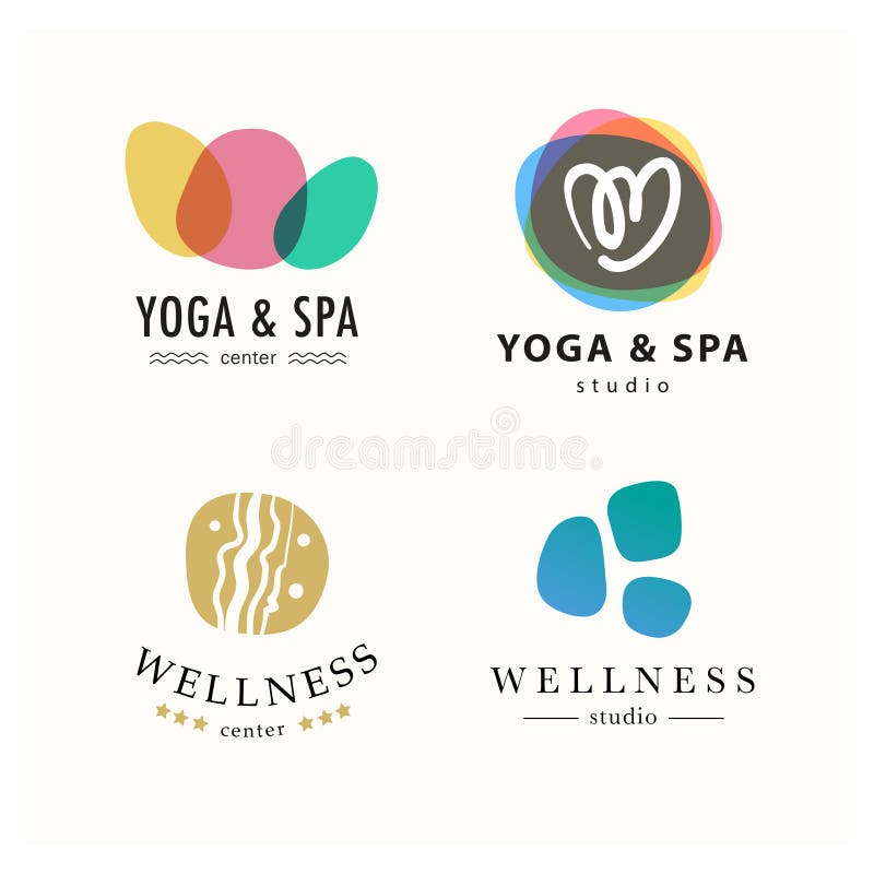 Vector collection of yoga, beauty and spa symbols in light colors isolated on white background