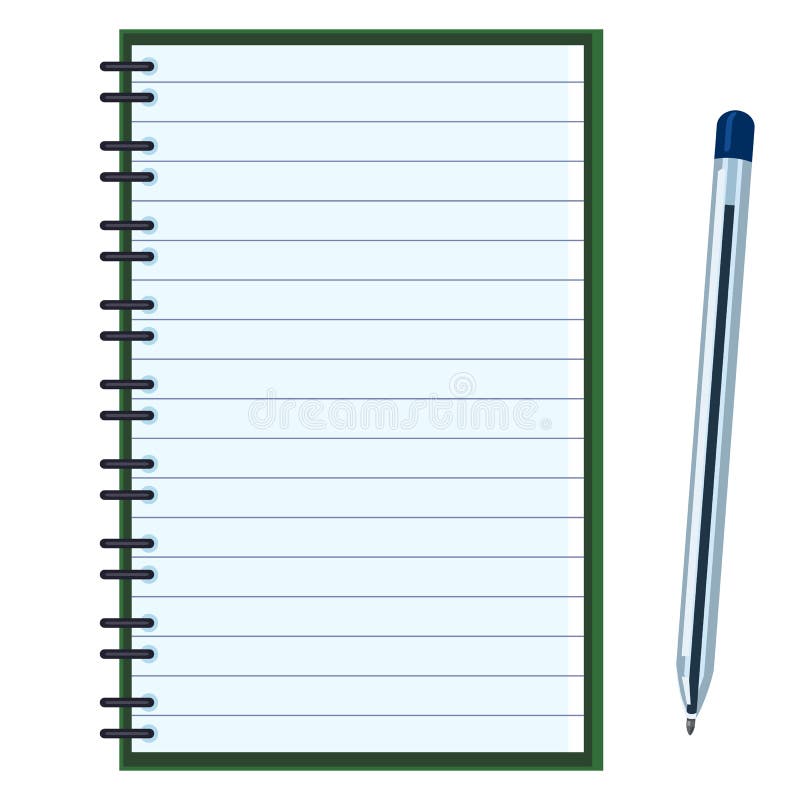 Vector Flat Illustration - Open Lined Notebook with Ball-point Pen